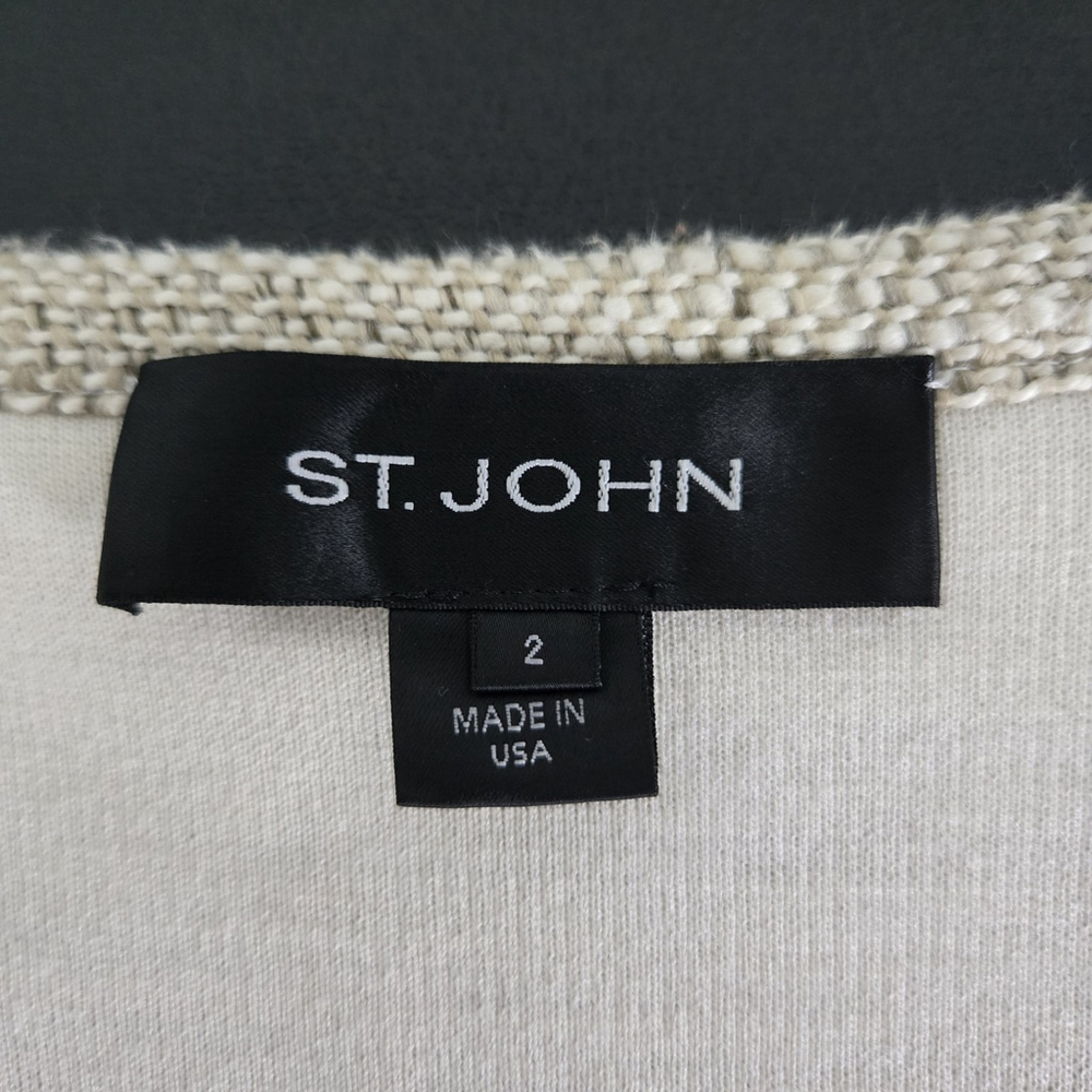 St John Womens Fringe Santana Knit Jacket Size 2 Cream Wool Old Money Preppy - Picture 5 of 9